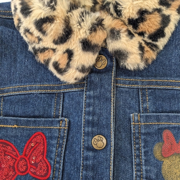Disney Junior Girls Denim Jacket with Leopard Print Collar - Picture 11 of 11